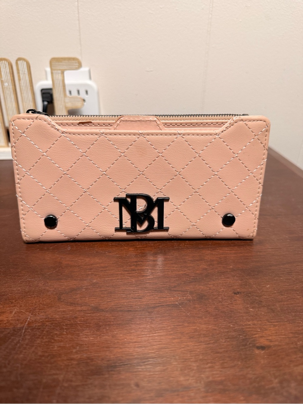 Quilted Blush Pink Wallet with Black Hardware